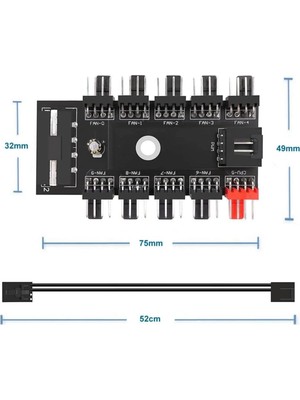 10 Port Fan Çoğaltıcı Hub Kartı Ide Güç Giriş Soketi 12V 3 4