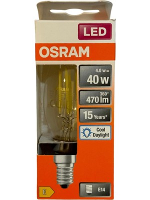LED Ampul, 4W (40W Eşdeğer), 6500K Soğuk Beyaz Işık, E14 Duy, Eski Tip Görünüm