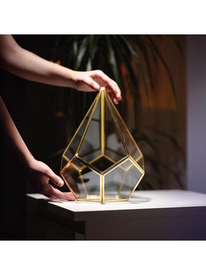 31X22X2CM Pirinç Gold Geometrik Teraryum Cam Fanus Takı Aksesuar Çikolata Kutusu