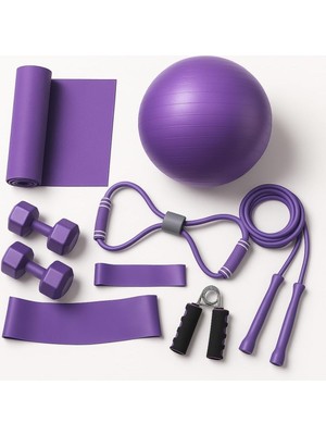 9 Parçalı Pilates ve Fitness Seti Pilates Minderi, Dambıl, Squat Band ve Daha Fazlası!, Tek Ebat, KHY-0003LM, Mor