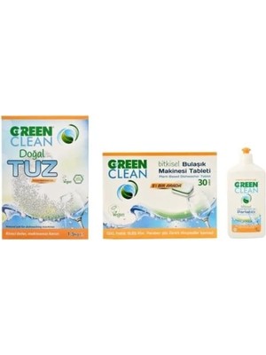 Green Clean Bulaşık Makinesi Tableti 30 Adet +Doğal Tuz 1.5 kg + Parlatıcı 500 ml 3lü Set