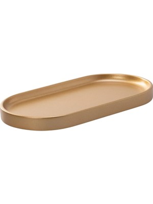 Dekoratif Oval Tepsi 29X15 cm – Banyo Tezgah Organizer, Sabunluk ve Kozmetik Düzenleyici, Modern Sunum Tepsisi (Altın)