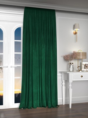 Kadife Görünüm Zümrüt Yeşili Fon Perde, 100 x 260 Cm, Ekstraforlu, Velvet Touch Serisi
