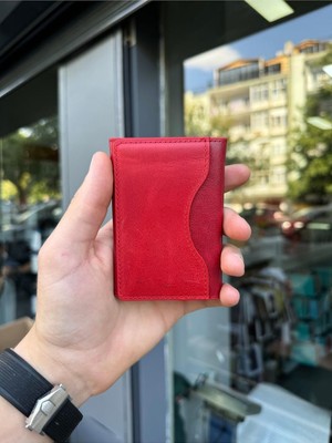 Bbtech Magsafe Özellikli Mıknatıslı 5 Bölmeli Stand Olabilen Suni Deri KARTLIK%100 Yerli Üretim;kırmızı