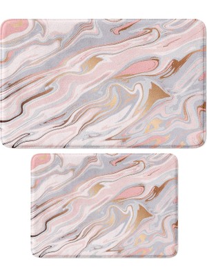 Sevimli Tasarımlı Mikrofiber 2'li Takım Banyo Paspası, Kaymaz Taban, Makinede Yıkanabilir (40X60_50X80)