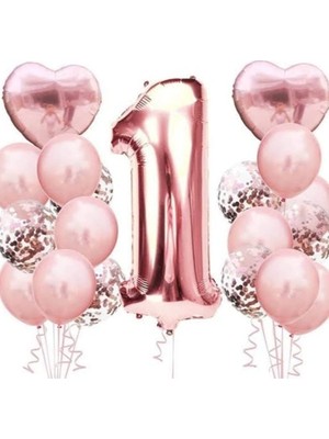 Nexoraa 1 Yaş Rose Gold Doğum Günü Balon Seti