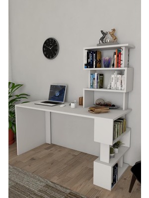 Liman Kitaplıklı Çalışma Masası Beyaz
