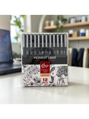 Pigment Marker Teknik Çizim Kalemi, Tüm Dereceler 12 Li Set Siyah