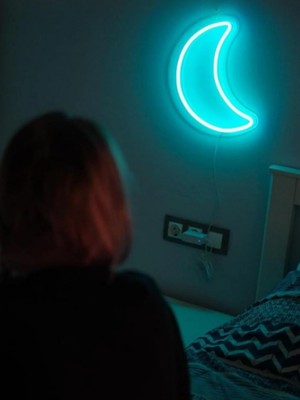 Ay Şekilli Neon LED Duvar Lambası, Turkuaz