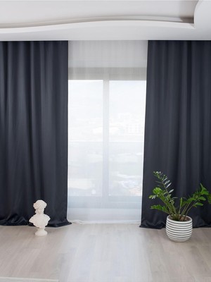 Lacivert Pilesiz Büzgülü Ekstraforlu Işık Geçirmez Blackout Fon Perde, 250 x 250 cm Blackoutlcv4