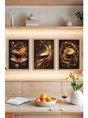 3'lü Çerçeve Görünümlü Kahve Temalı Tablo Seti – 13X17 21X30 30X40 cm Ebat CRVS1010,CRVS1010 13 x 17