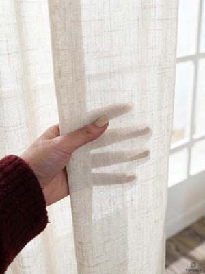 Bej Renk Keten Dokulu 1/3 Sık Pileli Tül Perde, 250X270 cm