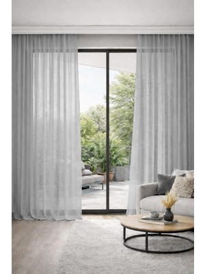 Keten Görünümlü Tül Perde, Ütü Istemez, Kurşunlu, Ekstraforlu, Tek Kanat, Rustik ve Modern Dekorasyona Uygun (Gri, 70 x 260 Cm)