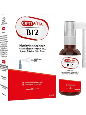 B12 Vitamin Spreyi - Hızlı Emilim ve Enerji Desteği, Optivita Methylcobalamin 10 ml