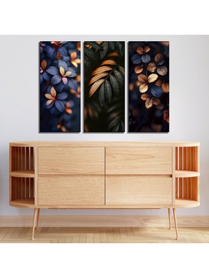 3'lü Gece Yaprakları ve Su Damlası Temalı Kanvas Tablo Seti-Modern ve Estetik Duvar Dekoru - 30X70 cm
