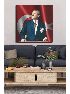 Mustafa Kemal Atatürk Tek Parça Kare 65X65 cm Kanvas - Canvas Tablo, 65 x 65, 65KVS-1056
