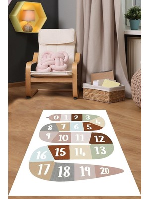 Pelangi Bohem Tonları Yılan Desen Sayılar Eğitici Yıkanabilir Kaymaz Taban Leke Tutmaz Çocuk Odası Halısı, Beyaz 100 x 200