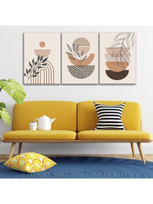 3'lü Bohem Kanvas Tablo Seti 2 - Modern Boho Duvar Dekoru - Geometrik ve Modern Çizgili 3 Parça Tablo (50 x 70 Cm)