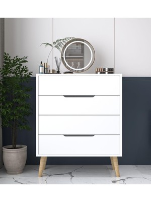 Vm Vertex Mobilya Flora Şifonyer 4 Çekmeceli Yatak Odası Bebek Odası Beyaz Beyaz