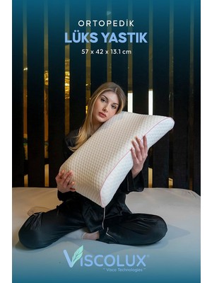 Bombeli Lüx Boyun Destekli Ortopedik Yastık; Anti-Aging Visco Yastık Mavi 57X42X13/11, Pembe