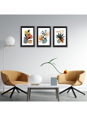 3'lü A4 Bohem Tablo Seti, 25 mm Siyah Alüminyum Opti Frame Çerçeveli Modern Desenli Wall Art Decor, Salon ve Yatak Odası Dekoratif Duvar Tablosu, Mode