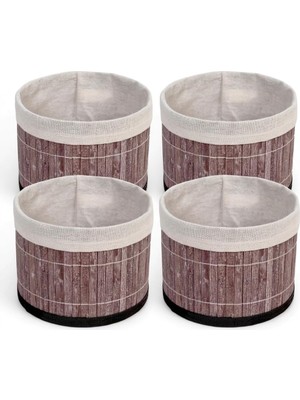 Yuvarlak Bambu Düzenleyici ve Saklama Sepeti – Çok Amaçlı Banyo, Makyaj ve Ofis Organizeri, Kumaş Astarlı Dekoratif Silindir Kutu (18X13 Cm, Gri) (4 A