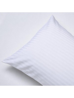 Orbit Trade 2'li Set 50X70 cm Beyaz Saten Yollu Yastık Kılıfı, Çizgili Otel Tipi Şık Yastık Kılıfı, Tek ve Çift Kişilik Yataklar Için