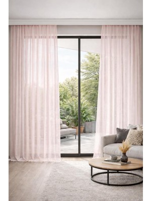 Keten Görünümlü Tül Perde, Ütü Istemez, Kurşunlu, Ekstraforlu, Tek Kanat, Rustik ve Modern Dekorasyona Uygun (Pembe, 70 x 250 Cm)