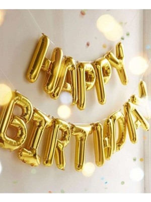Vuralsin38 Altın Happy Bırthday Folyo Balon Doğum Günü Parti Happy Bırthday Altın Renk Folyo Balon