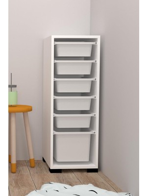 Rüya No.1 Modern Kullanışlı Beyaz Dar Sepetli Oyuncak Dolabı