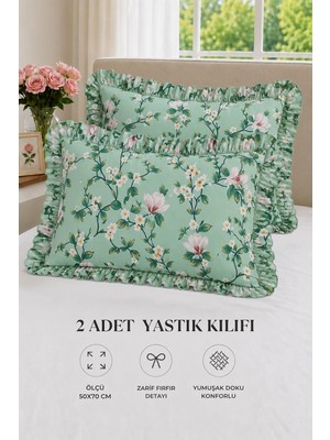 2'li Pamuklu Fırfırlı Yastık Kılıfı 50X70 cm (Yeşil)