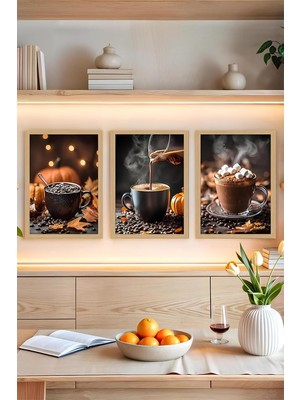 Kahve Temalı 3'lü Mdf Çerçeve Görünümlü Tablo Seti 13X17 | 21X30 30X40 cm CRVS1014,CRVS1014 13 x 17