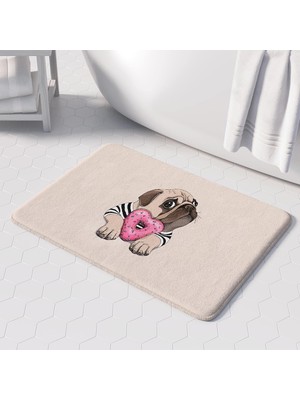 Sevimli Tasarımlı Mikrofiber Banyo Paspası, Kaymaz Taban, Makinede Yıkanabilir (50X80)