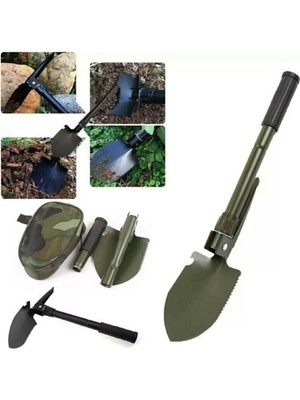 Pratik Pusulalı Çantalı Kazma Kürek Kamp Seti Katlanabilir, 41.50 Cm, CHRMK13784, Siyah
