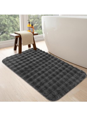 Bubble Antrasit Banyo Halısı, 70 x 120 Cm, Makinede Yıkanabilir, Kaymaz Tabanlı