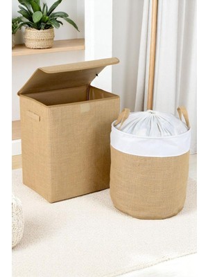 Jüt Dolap Içi Organizer Oyuncak Kutusu Eşya Çamaşır Saklama Sepeti 2li Set, 40 x 50 cm
