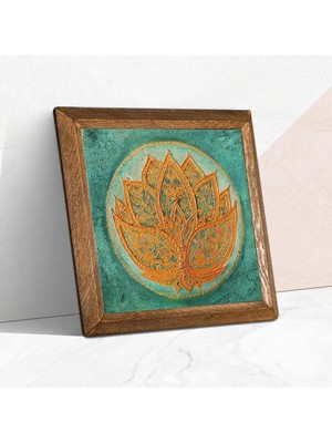 Lotus Çiçeği Taş Duvar Tablosu - Ahşap Çerçeveli Taş Tablo - 25X25 cm - Dekoratif Duvar Sanatı - Modern Ev ve Ofis Duvar Dekoru W1-189