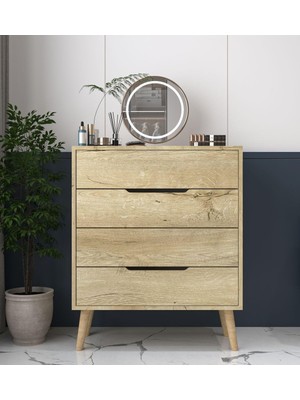 Vm Vertex Mobilya Flora Şifonyer 4 Çekmeceli Yatak Odası Bebek Odası Safir Meşe Safir Meşe
