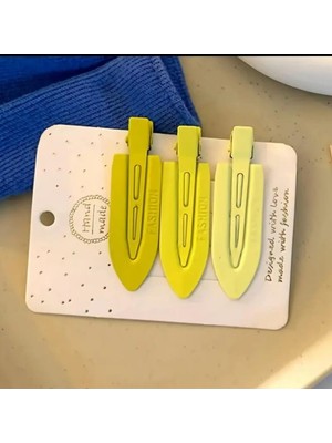 Kadın 3 Adet Renkli Iz Yapmayan Saç Klipsi Seti, Sarı
