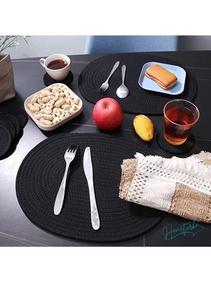 Jüt, Hasır, Amerikan Servis Oval Supla, Masa Düzenleyicisi, Servis Takımı, Hediyeli Siyah