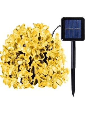 50 LED Solar Güneş Enerjili Çiçek Kiraz Çiçeği IP65 Su Geçirmez Solar Işık Zinciri 6 Metre Sarı Işık