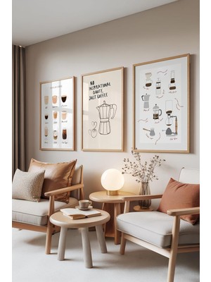 Happy Trend Ahşap Çerçeveli 3'lü Tablo Seti, Kahve Tutkusu – Coffee Lover Serisi, Mutfak Set No: 30004 50 x 70
