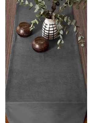 Happy Trend Fabric Design Kadife Dokulu Modern Gri Runner