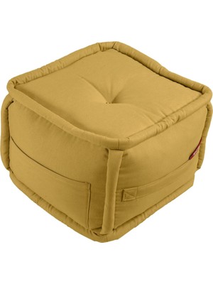 Happy Trend Puffymod Dekoratif Kare Puf Orta Sehpa Ayak Uzatma Puf 40X32 cm (Hardal)