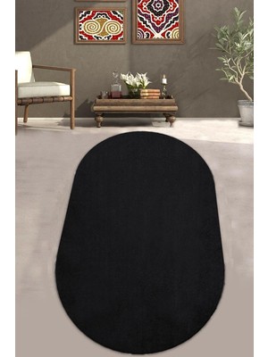 Happy Trend Yumuşak Kaymaz Taban Siyah Peluş Halı Yolluk, 50 x 80
