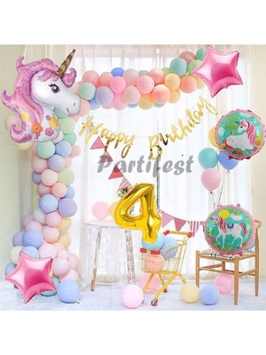 Happy Trend 4 Yaş Doğum Günü Balon Set Psuncornset