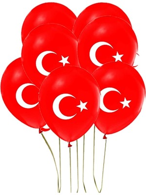 Happy Trend Adet Türk Bayraklı Kırmızı Baskılı Balon 23 Nisan - 29 Ekim Süslemesi
