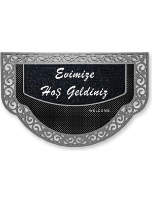 QUALITY(104) Dekoratif Siyah Kapı Önü Paspası Hoş Geldiniz Yazılır Yıkanabilir Toz Alıcı Halı Kapı Önü Paspası Gümüş 45 x 70