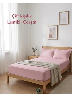 Happy Trend Pamuklu Lastikli Çarşaf - Pembe - Çift Kişilik Çift Kişilik - Pembe 160 x 200