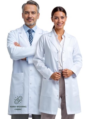 Happy Trend Apparel Erkekler ve Kadınlar Için Klinik Laboratuvar Önlüğü, Unisex, Çoklu Cepler, Standart Kesim, Düğme Kapatma, 101,6 cm Uzunluk